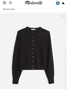 Madewell Black Button-Up Crewneck Cardigan 100% Cotton